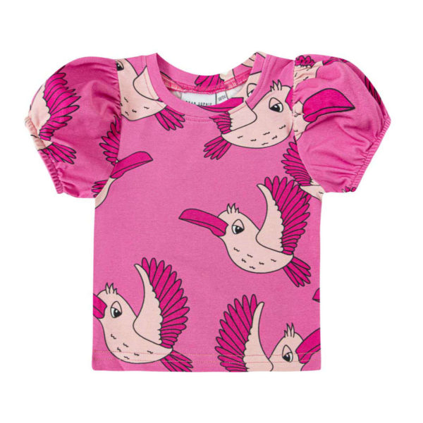 Dear Sophie crop t-shirt met vogel print voor meisjes in de kleur roze.