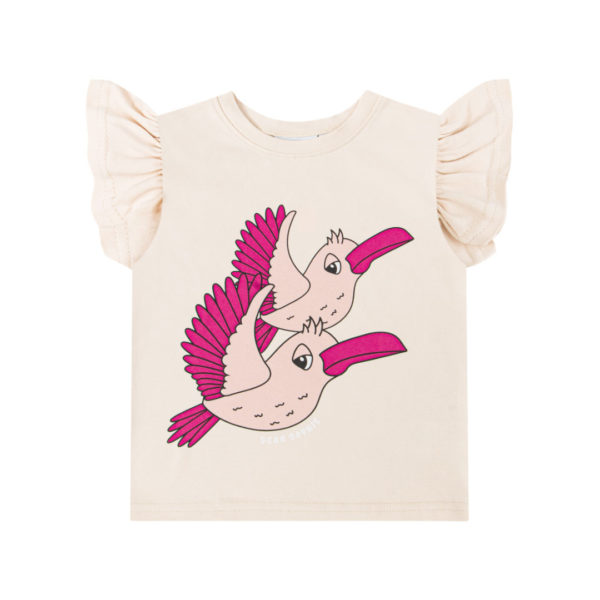 Dear Sophie t-shirt met vogel print voor meisjes in de kleur crème.