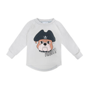 Dunne trui met piratenhond print voor jongens en meisjes in de kleur grijs van Dear Sophie.