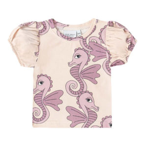 Crop t-shirt met zeepaard print voor meisjes in de kleur beige van Dear Sophie.