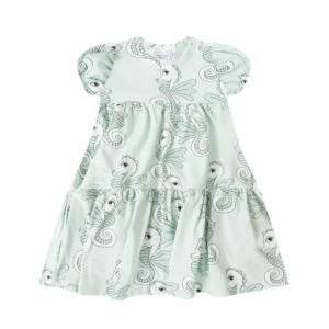 Zomer jurk met zeepaard print voor meisjes in de kleur munt van Dear Sophie.