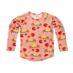 Dunne trui met krab print voor jongens en meisjes in de kleur perzik van Mullido.