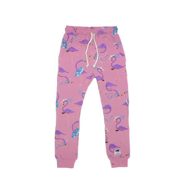 Roze broek met flamingo print voor meisjes van Mullido.