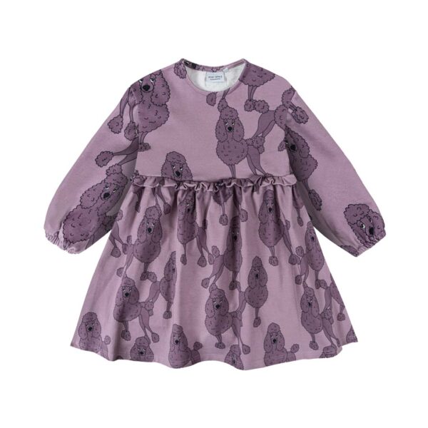Paarse flared jurk met poedel print voor meisjes van Dear Sophie.